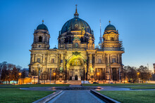 The Illuminated Berlin Cathedral, Germany, Just Before Sunrise