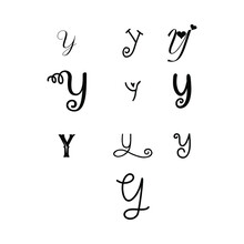 Alphabet Hand Lettering Drawing Set Of 10 Cute Alphabets Y. Decorative Letter Shape .Calligraphy Alphabet Y Sample Styles For Artist And Printed Design.