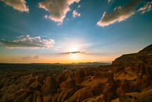 Cappadocia. Sunset View In Cappadocia From Kizilcukur Valley.