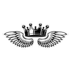 Wall Mural - Illustration of king crown and wings in monochrome style. Design element for logo, emblem, sign, poster, t shirt. Vector illustration