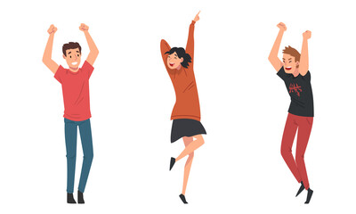 Poster - People Character Dancing at Disco Party Moving Hands and Legs Vector Set