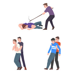 Sticker - Emergency First Aid Procedure with Man Helping Victim Vector Set