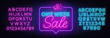 One Week Sale Neon Sign On Brick Wall Background