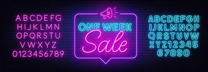 Poster - One Week Sale neon sign on brick wall background