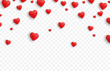 Vector Realistic Hearts Png. Hearts On An Isolated Transparent Background. Hearts Falling From The Sky Png. Holiday, Valentine's Day.