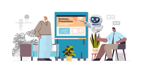 Poster - businesspeople and robot helper making presentation in coworking center artificial intelligence tech