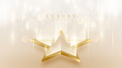 Luxury 3d style background with golden star elements decorated with glitter light effect and bokeh.