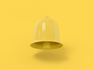 Poster - Yellow one color bell on a yellow flat background. Minimalistic design object. 3d rendering icon ui ux interface element.