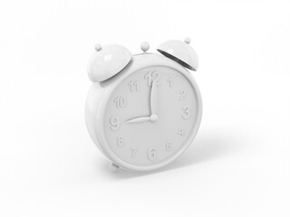 Poster - White single alarm clock on a white monochrome background. Minimalistic design object. 3d rendering icon ui ux interface element.
