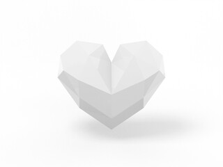 Poster - Low poly white single color heart on a white monochrome background. Minimalistic design object. 3d rendering icon ui ux interface element.
