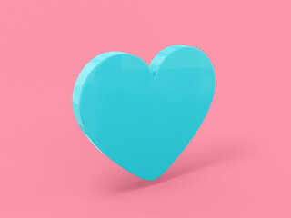 Poster - Flat blue one color heart on a pink solid background. Minimalistic design object. 3d rendering icon ui ux interface element.