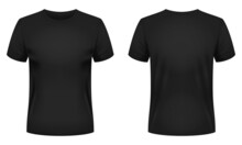 Blank Black T-shirt Template. Front And Back Views. Vector Illustration.