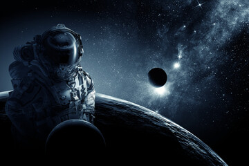 Wall Mural - astronaut at spacewalk . mixed media