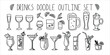 Outline set of bar drinks. doodle simple style. Vector drink 