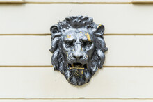 Metal Lion Head On The Wall, Building Decoration