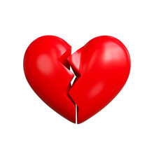Red Heart With Cracked On White Background,clipping Path