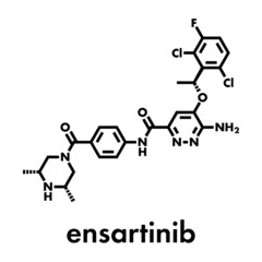 Sticker - Ensartinib drug molecule. Skeletal formula.