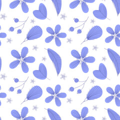 Naklejka na meble Very Peri doodle flowers pattern, seamless , white background . Vector illustration
