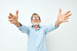 © Tatiana - Portrait of happy senior man lifestyle posing hand gesture isolated background