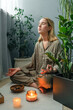 Wellness, spiritual practice with palo santo. Meditation and alternative therapy for mental health, Purification of negative emotions, energies, vibrations, self-care. aromatherapy, relaxation