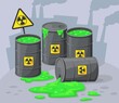 Barrels hazard liquid. Radioactive contamination of industrial waste, spill hazardous chemical materials, toxic splash environmental pollution, barrel danger substance, neat vector