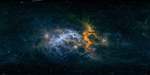 Wall Mural - 360 degree space background with nebula and stars, equirectangular projection, environment map. hdri