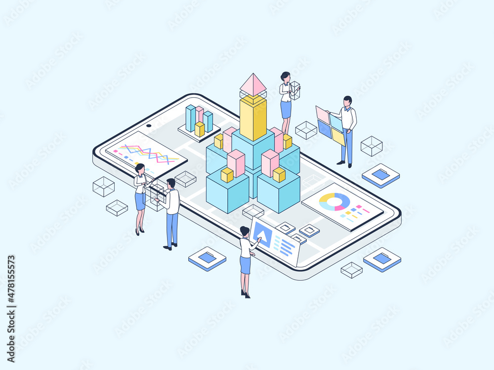 Product Release Isometric Illustration Lineal Color. Suitable for ...