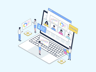 Wall Mural - employee performance isometric illustration lineal color. suitable for mobile app, website, banner, 