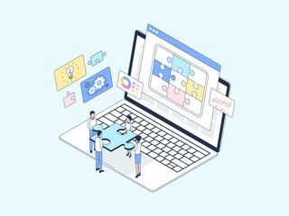 Wall Mural - problem solving isometric illustration lineal color. suitable for mobile app, website, banner, diagr