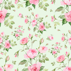  Abstract seamless pattern delicate roses drawn on paper paints