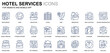 © alexdndz - Simple Set Hotel Service Line Icons for Website and Mobile Apps. Contains such Icons as Restaurant, Room Services, Reception. Conceptual color line icon. Vector pictogram pack.