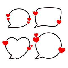 Sticker - Set of black speech bubbles with red hearts.