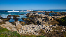 Rocky Coastline Of Pacific Grove, CA Overlooking Monterey Bay.