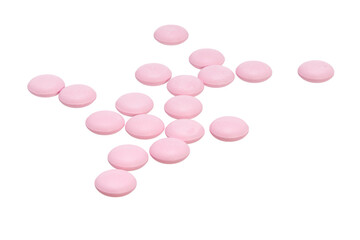 Poster - pile of pink pills isolated on white background