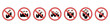 Ban on crowd of people vector set. Sign prohibiting pandemonium. No crowd sign. Dangerous area for a group of people. Warning sign. Locked in for a meeting of several people. Stop-covid 19.
