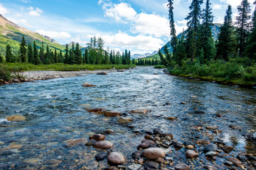 An alpine stream high up  in Alaska's Northern Talkeetna Mountains.