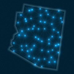 Poster - Arizona network map. Abstract geometric map of the US state. Digital connections and telecommunication design. Glowing internet network. Authentic vector illustration.