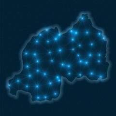 Poster - Rwanda network map. Abstract geometric map of the country. Digital connections and telecommunication design. Glowing internet network. Captivating vector illustration.