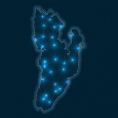 Poster - Kadan Kyun network map. Abstract geometric map of the island. Digital connections and telecommunication design. Glowing internet network. Appealing vector illustration.