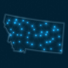 Poster - montana network map. abstract geometric map of the us state. digital connections and telecommunicati