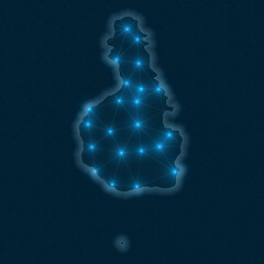 Poster - Tioman Island network map. Abstract geometric map of the island. Digital connections and telecommunication design. Glowing internet network. Modern vector illustration.