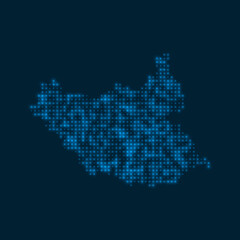 Poster - south sudan dotted glowing map. shape of the country with blue bright bulbs. vector illustration.