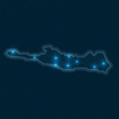 Poster - paradise island network map. abstract geometric map of the island. digital connections and telecommu