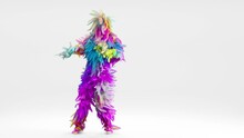 Bigfoot, Hairy Beast Cartoon Character Yeti Dancing On White Background. Colorful Furry Toy Is Having Fun. Funny Dance Moves. Man In Monster Costume On Halloween, Carnival Or Party, 3D Animation, 4k