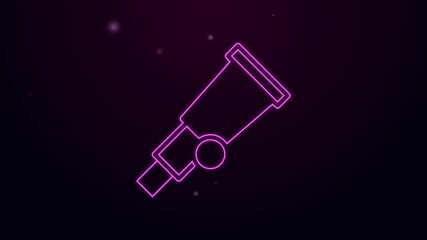 Poster - Glowing neon line Telescope icon isolated on black background. Scientific tool. Education and astronomy element, spyglass and study stars. 4K Video motion graphic animation