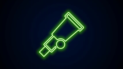 Poster - Glowing neon line Telescope icon isolated on black background. Scientific tool. Education and astronomy element, spyglass and study stars. 4K Video motion graphic animation