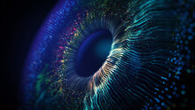 Blue And Azure Colored Lines After A Blast Scattering Out Of A Bright Circle And Forming Volumetric Human Blue Eye Model. Human Iris Of The Eye Concept. 3d Rendering Animated Abstract Background In 4K