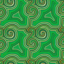Abstract Green And Gold Seamless Pattern. Malachite, Agate, Chalcedony Stone Texture With Colorful Slices, Waves And Swirls. Decorative Polished Stone Background