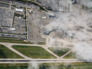 Wall Mural - Stock Aerial Photo of Vancouver International Airport TVR in Light Fog  , Canada