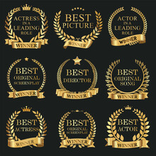 Collection Of Golden Label With Laurel Wreath Film Award Luxury Template Design
